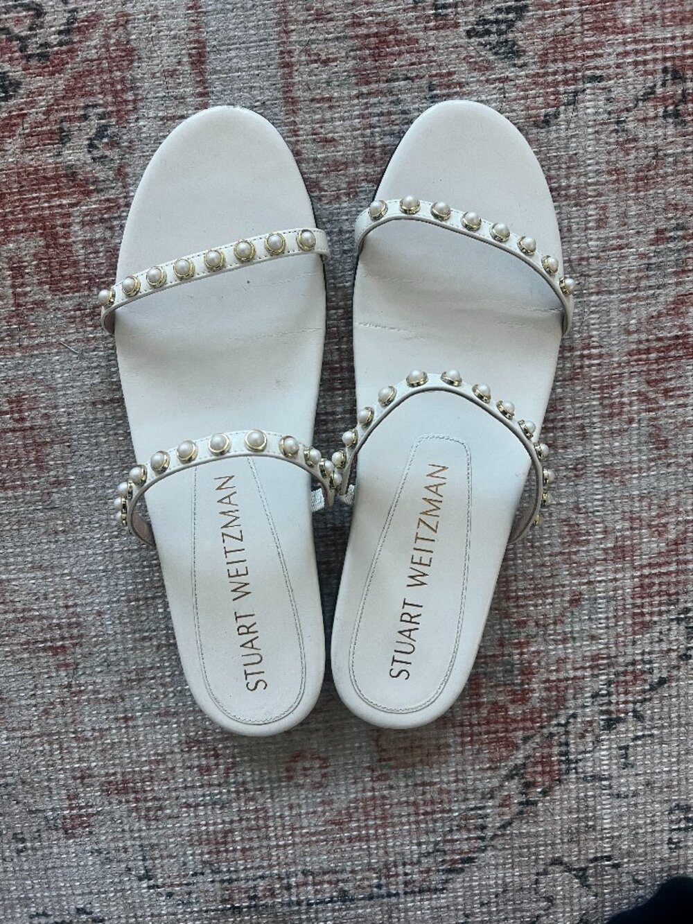 Stuart Weitzman Amelie's Pearl Embellished Slide Flat Sandals Size 9